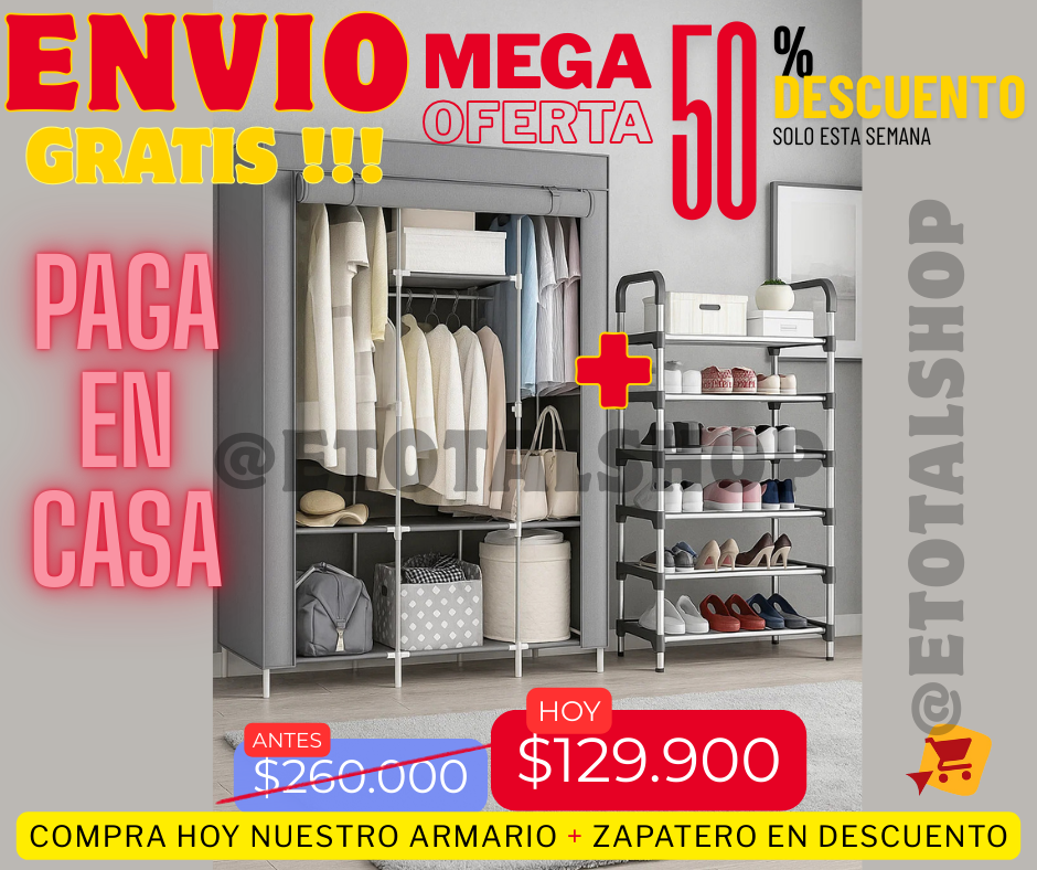 Combo Armario Armable + Zapatero de 6 Niveles