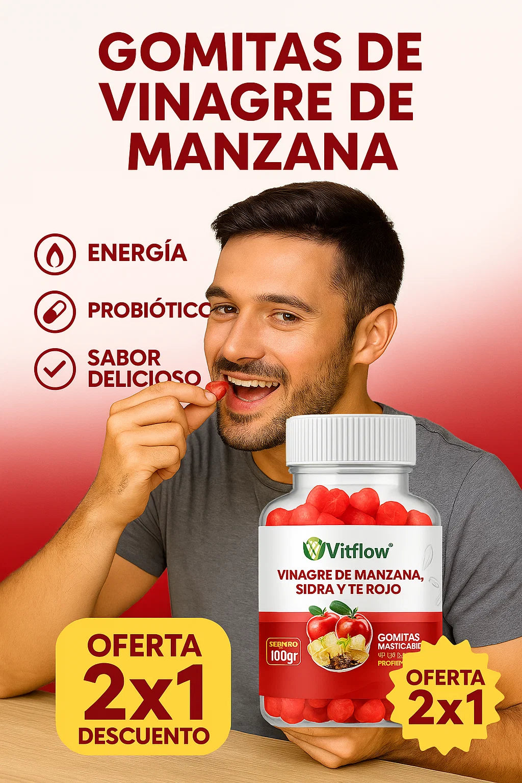 2X1 VitFlow ® – Gomitas de vinagre de manzana, Sidra y Té Rojo