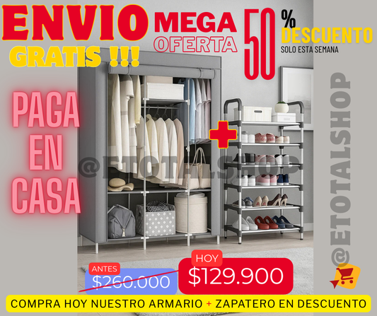 Combo Armario Armable + Zapatero de 6 Niveles